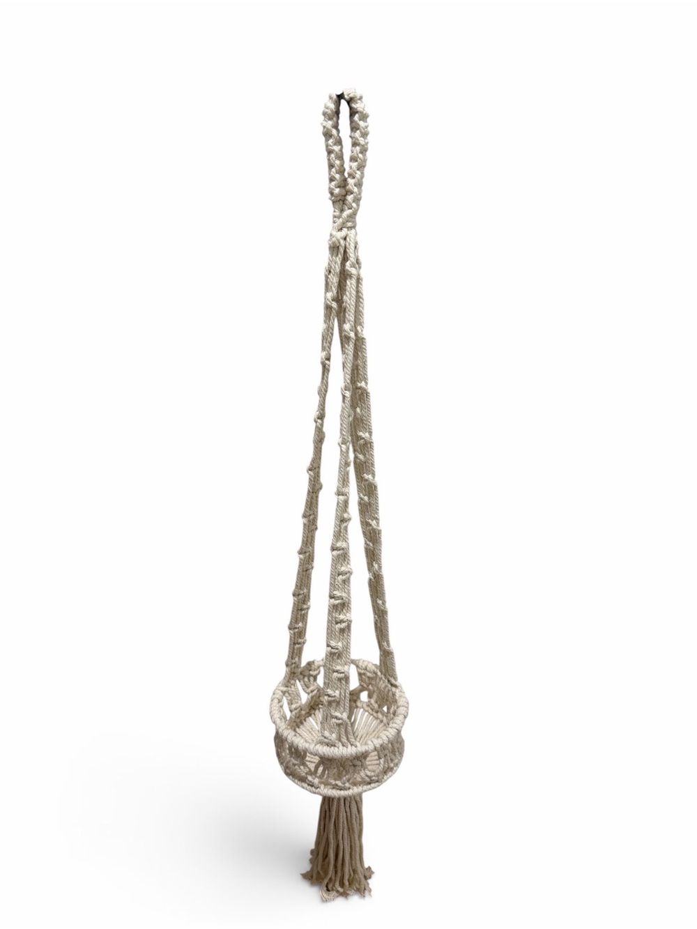 Macrame Hanging Plant Holder in Cream - Unbranded
